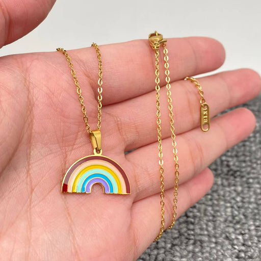 Enamel Rainbow Charm 18K Gold Plated S.Steel Necklace - FGS