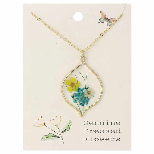 Yellow White Gold Marquise Dried Flower Necklace