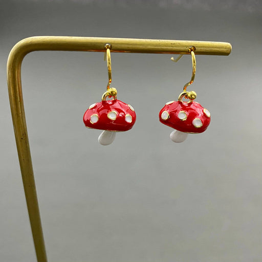 Enamel Red Mushroom Dangle Earrings