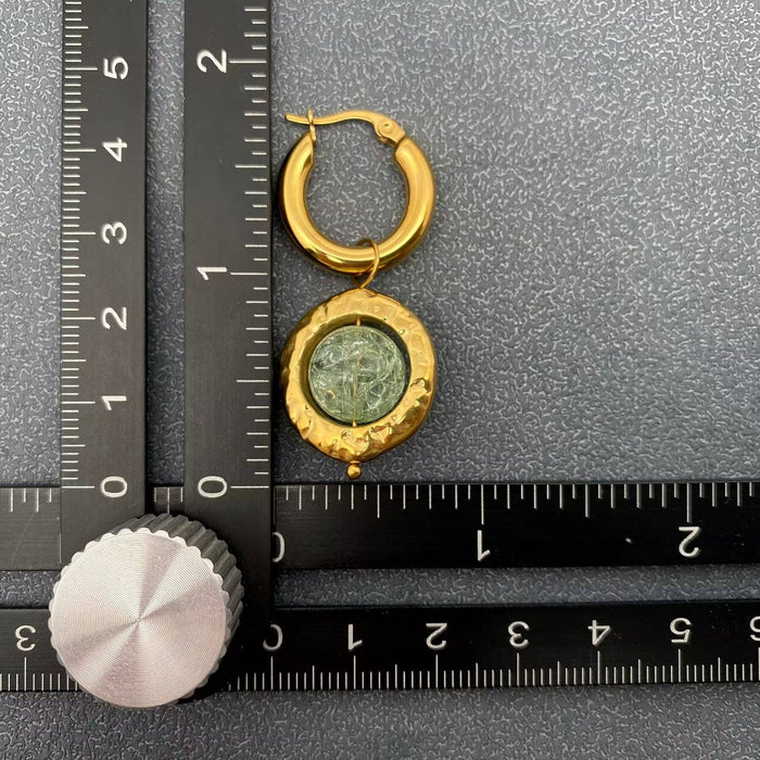 Crack Glass Beads 18K Gold Plated SS Huggie Earrings - FGS