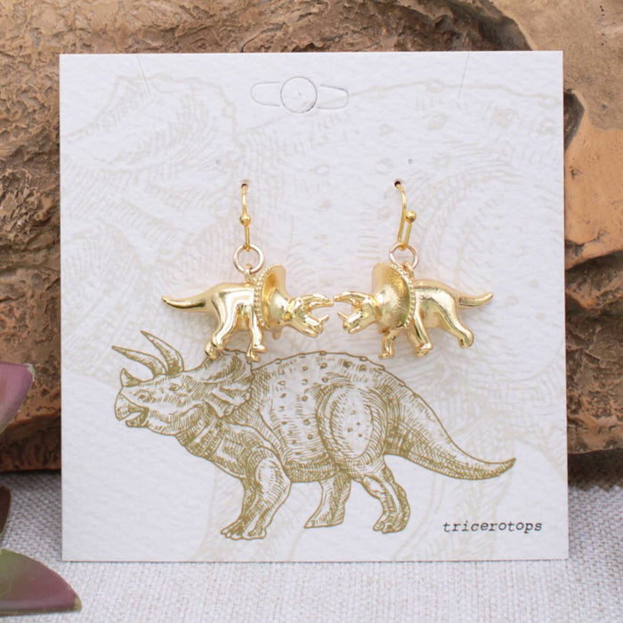 Prehistoric Times Gold Triceratops Earrings
