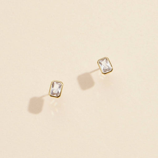 CZ Small Rectangle Gold Dip Stud Earrings