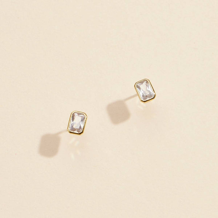 CZ Small Rectangle Gold Dip Stud Earrings