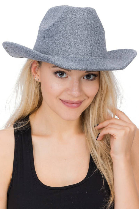 Plain Faux Felt Cowboy Wide Brim Hat
