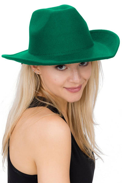 Plain Faux Felt Cowboy Wide Brim Hat