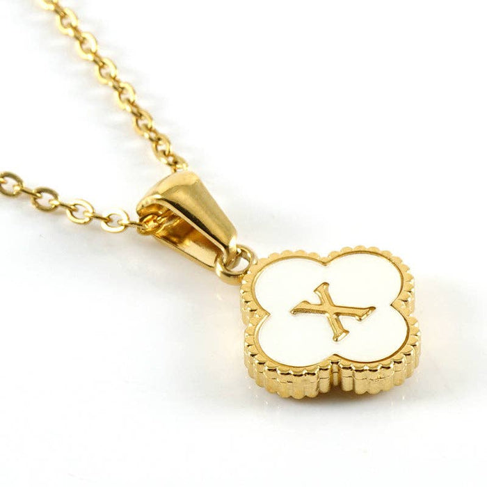 Clover Shell Initial Charm Golden Stainless Steel Necklace
