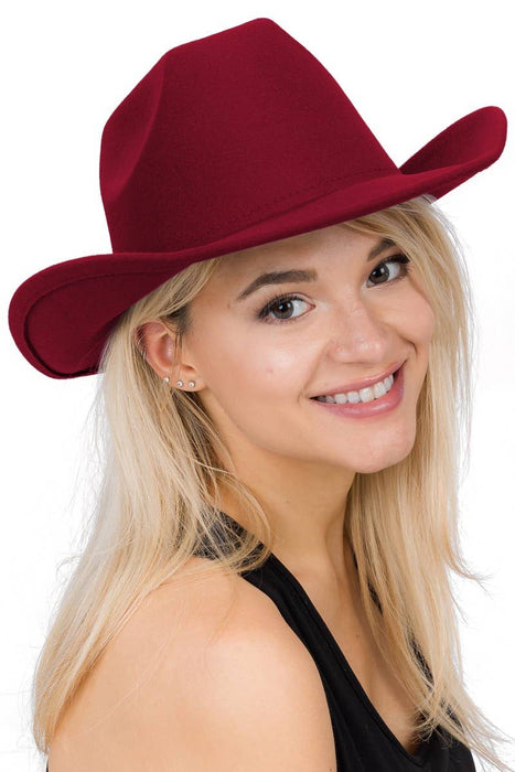 Plain Faux Felt Cowboy Wide Brim Hat