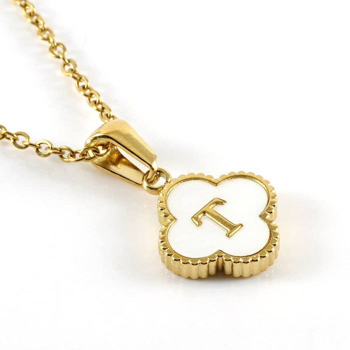 Clover Shell Initial Charm Golden Stainless Steel Necklace