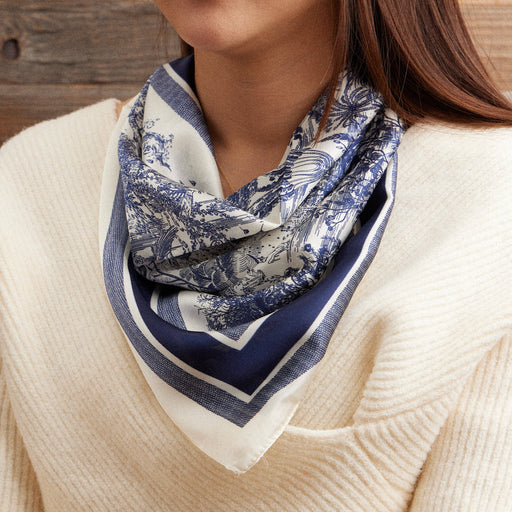 Elegant Vintage-Inspired Toile Print Silk Feel Scarf