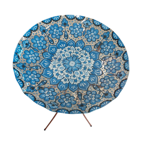 Bird Bath Blue & White Geo 18"