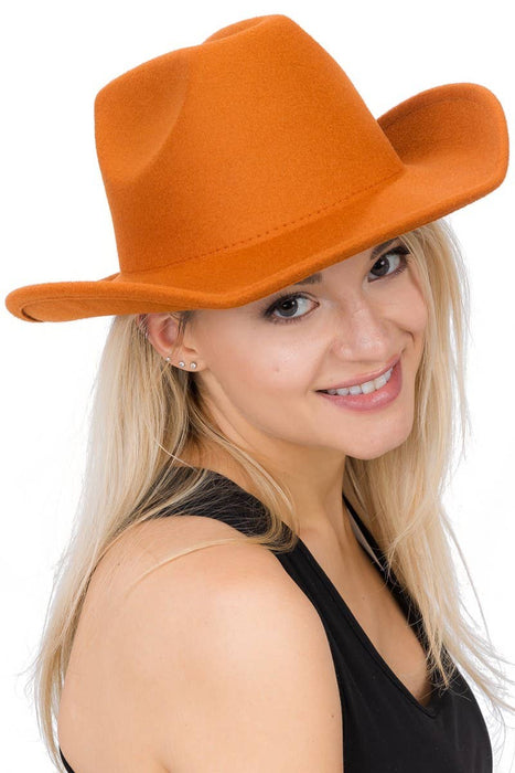 Plain Faux Felt Cowboy Wide Brim Hat