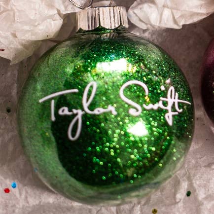 Taylor Swift Christmas Ornament | Glitter | Plastic | Eras: Folklore / Round 2.36”