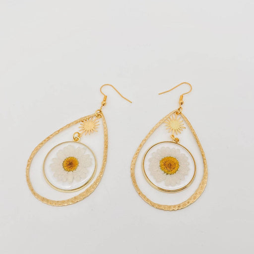 Daisy Pressed Flower Drop-shaped Dangle Earrings -PDF