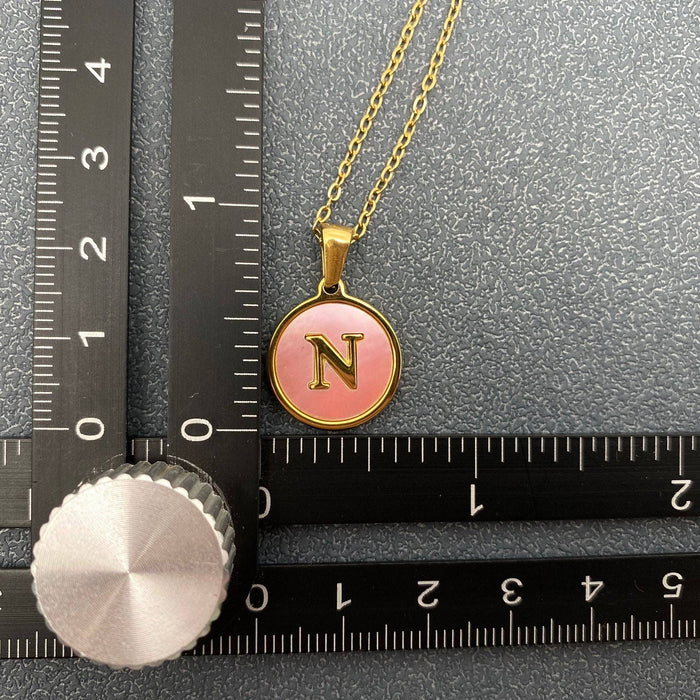 Pink Shell Initial 18K Gold Plated SS Round Charm Necklace