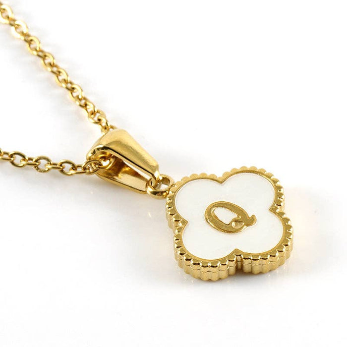 Clover Shell Initial Charm Golden Stainless Steel Necklace