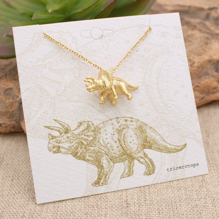 Prehistoric Times Gold Triceratops Necklace