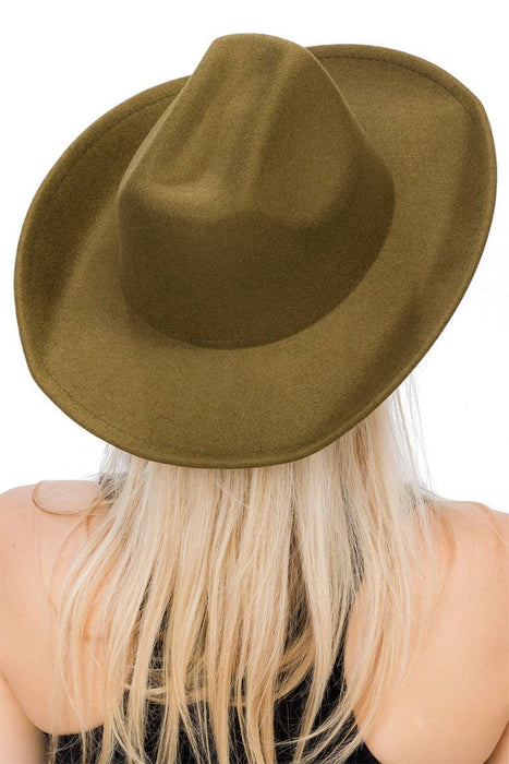 Plain Faux Felt Cowboy Wide Brim Hat