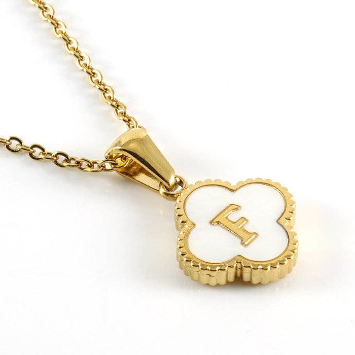 Clover Shell Initial Charm Golden Stainless Steel Necklace