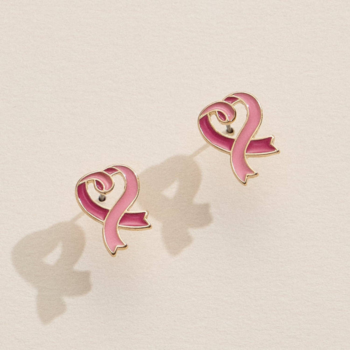 Pink Ribbon Epoxy Stud Earrings