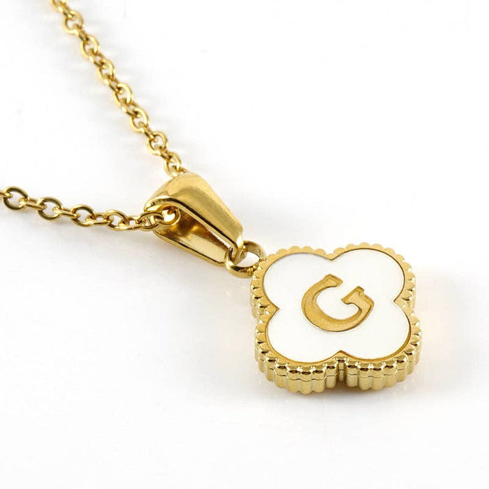 Clover Shell Initial Charm Golden Stainless Steel Necklace