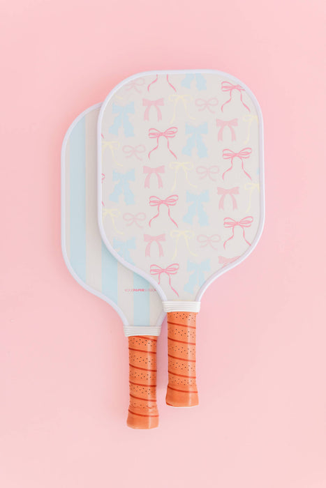 Pastel Bows and Stripes Double-Sided Pickleball Paddle