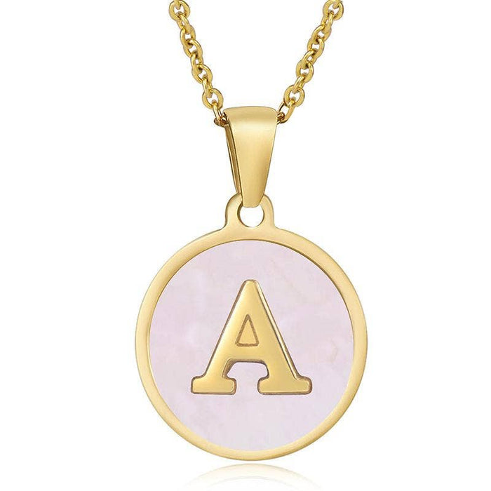 Pink Shell Initial 18K Gold Plated SS Round Charm Necklace