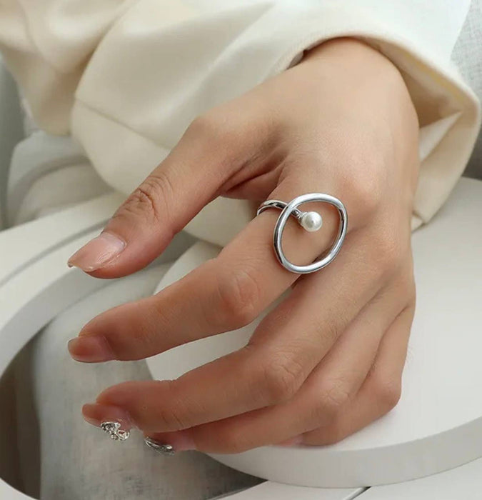 Ring- Sculptural Pearl Steel