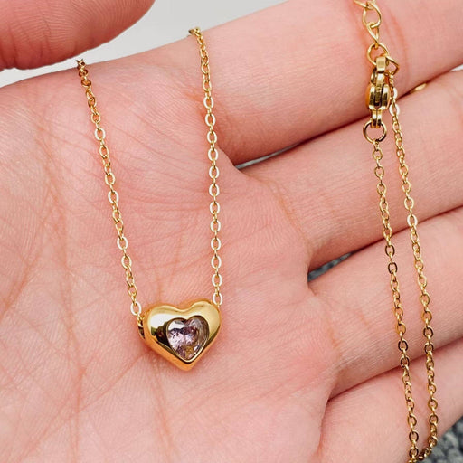 Pink Zircon Heart charm 18K Gold Plated Necklace - FGS