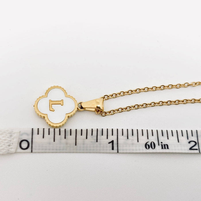 Clover Shell Initial Charm Golden Stainless Steel Necklace