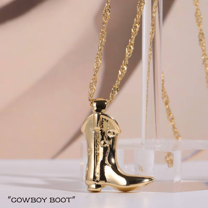 CowGirl Costal Dainty Boot Necklace 14K Steel "Kick ASS"