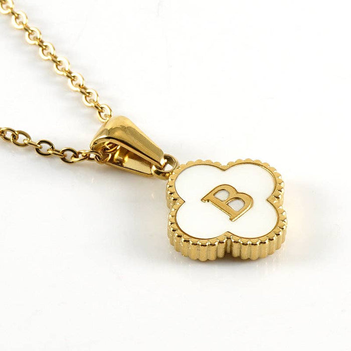 Clover Shell Initial Charm Golden Stainless Steel Necklace