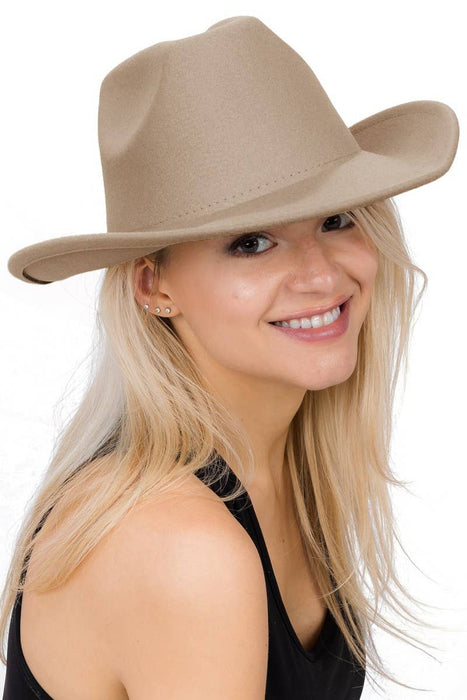 Plain Faux Felt Cowboy Wide Brim Hat