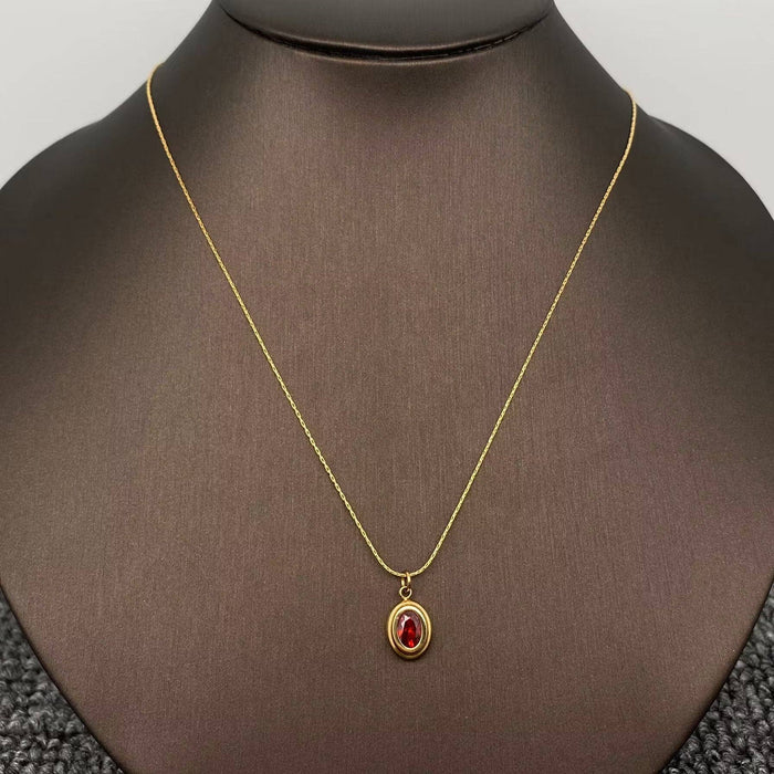 Oval Zircon 18K Gold Plated Stainless Steel Necklace - FGS