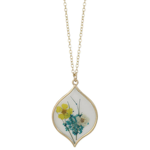 Yellow White Gold Marquise Dried Flower Necklace