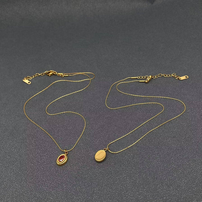 Oval Zircon 18K Gold Plated Stainless Steel Necklace - FGS