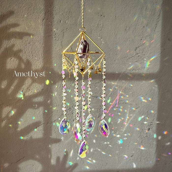 Crystal Suncatcher: Amethyst, Citrine, Rose Quartz, Fluorite