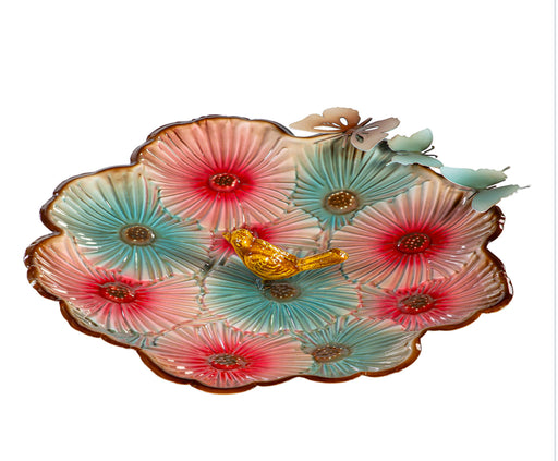 Bird Bath 17" Butterfly & Flowers