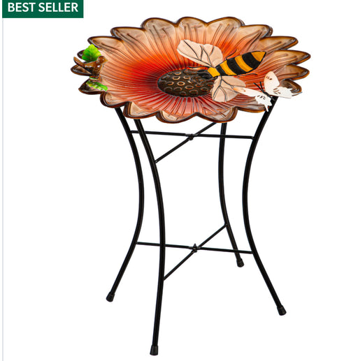Bird Bath 16" w/Stand Sunflower & Bee