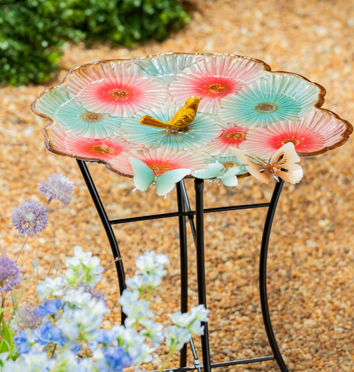 Bird Bath 17" Butterfly & Flowers