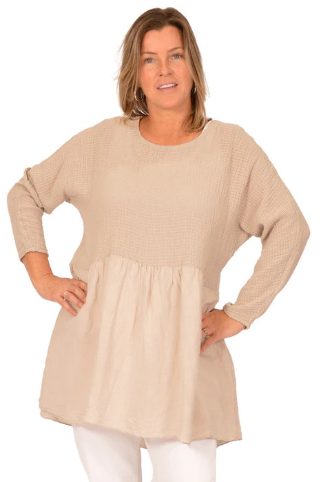 TAN COTTON GAUZE L/S TUNIC
