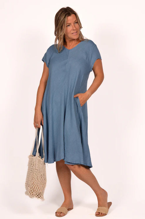 BLUE JEAN LINEN BIAS CUT DRESS