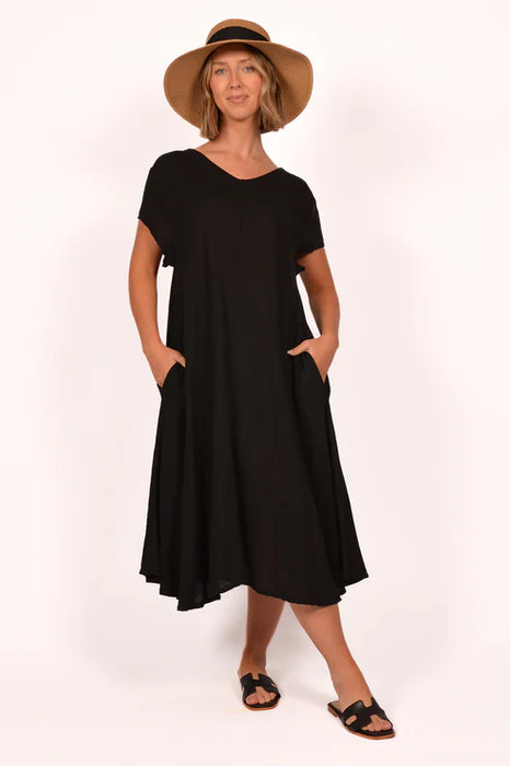 BLACK LINEN BIAS CUT DRESS