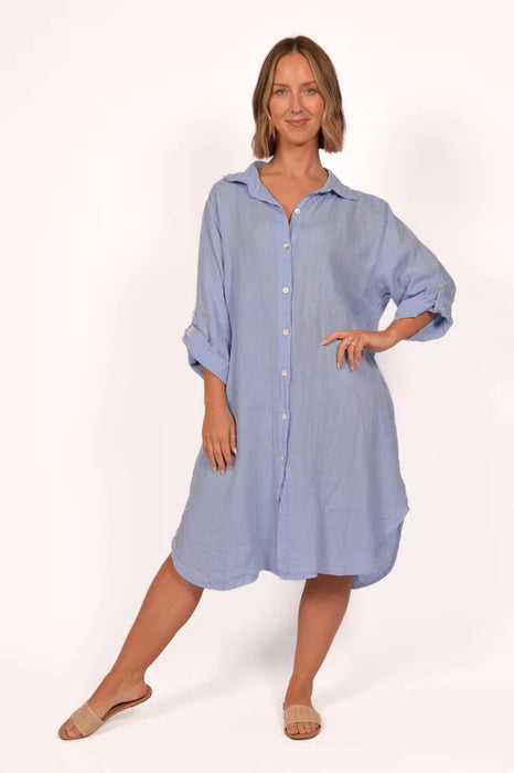 BLUE JEAN LINEN SHIRT DRESS