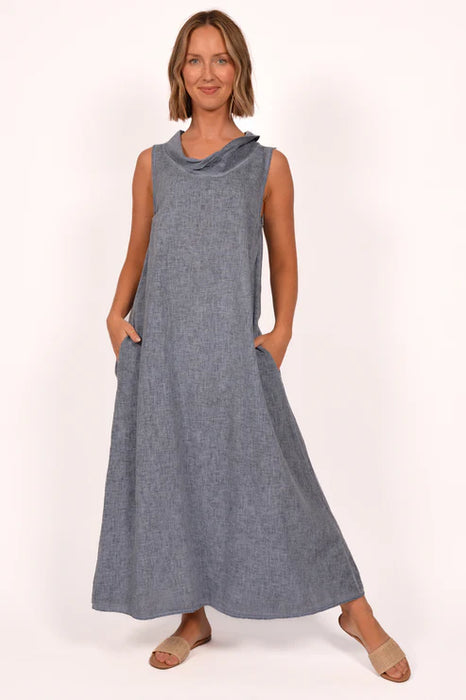 BLUE JEAN COT/LIN COWLNECK DRESS
