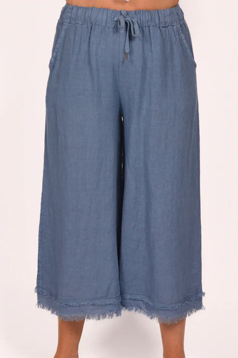 BLUE JEAN LINEN FRAYED EDGE PANTS