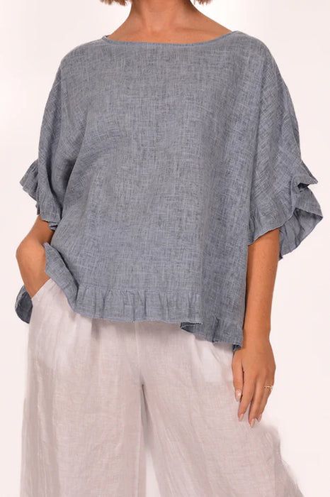 BLUE JEAN RUFFLE EDGE TEE