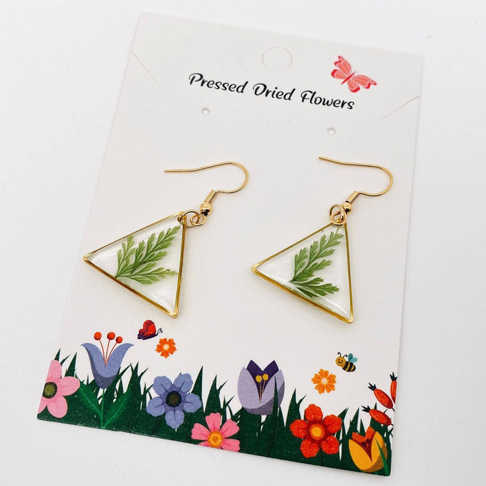 Dried Fern Leaves Pressed Plant Dangle Earrings - PDF