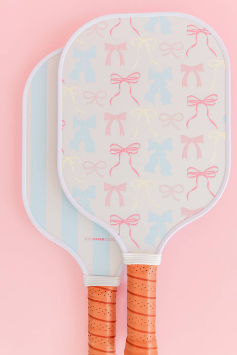 Pastel Bows and Stripes Double-Sided Pickleball Paddle