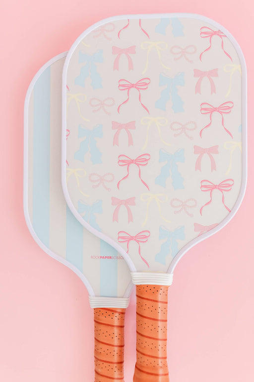 Pastel Bows and Stripes Double-Sided Pickleball Paddle