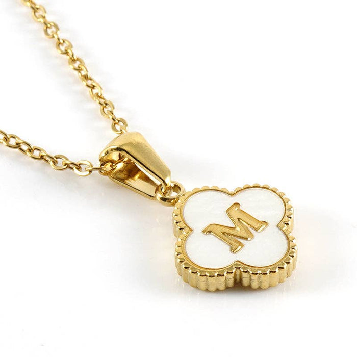 Clover Shell Initial Charm Golden Stainless Steel Necklace